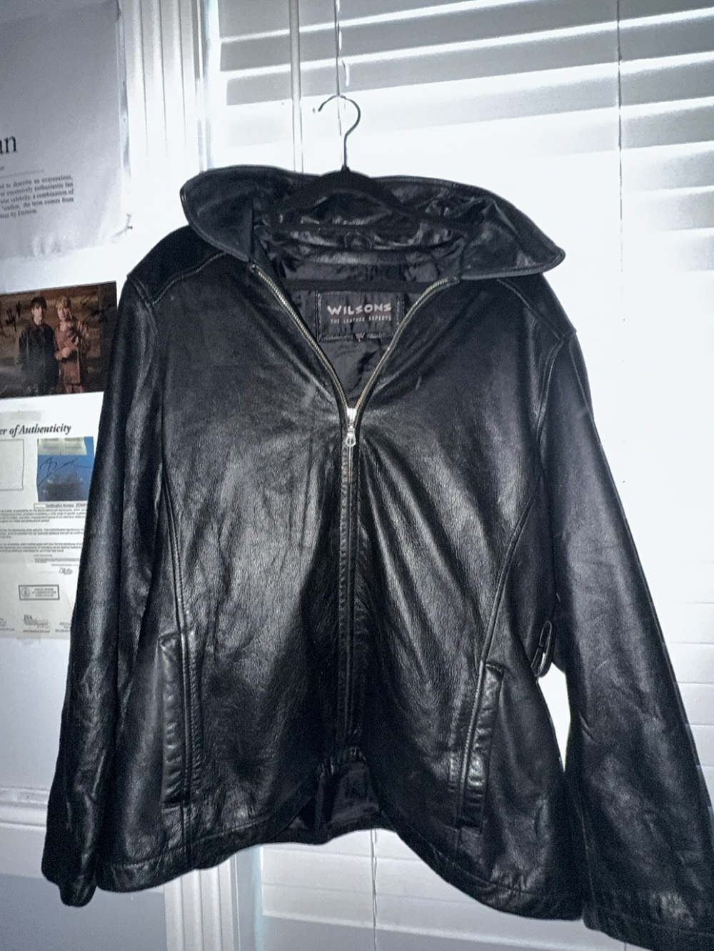 Wilson Black Hooded Leather Jacket with Zip Front